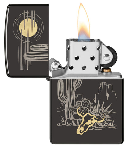 Zippo Western Laser Engraved Design, High Polish Black Lighter #48968