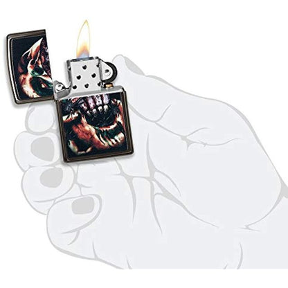 Zippo Split Face Zombie Design, High Polish Black Lighter #49117