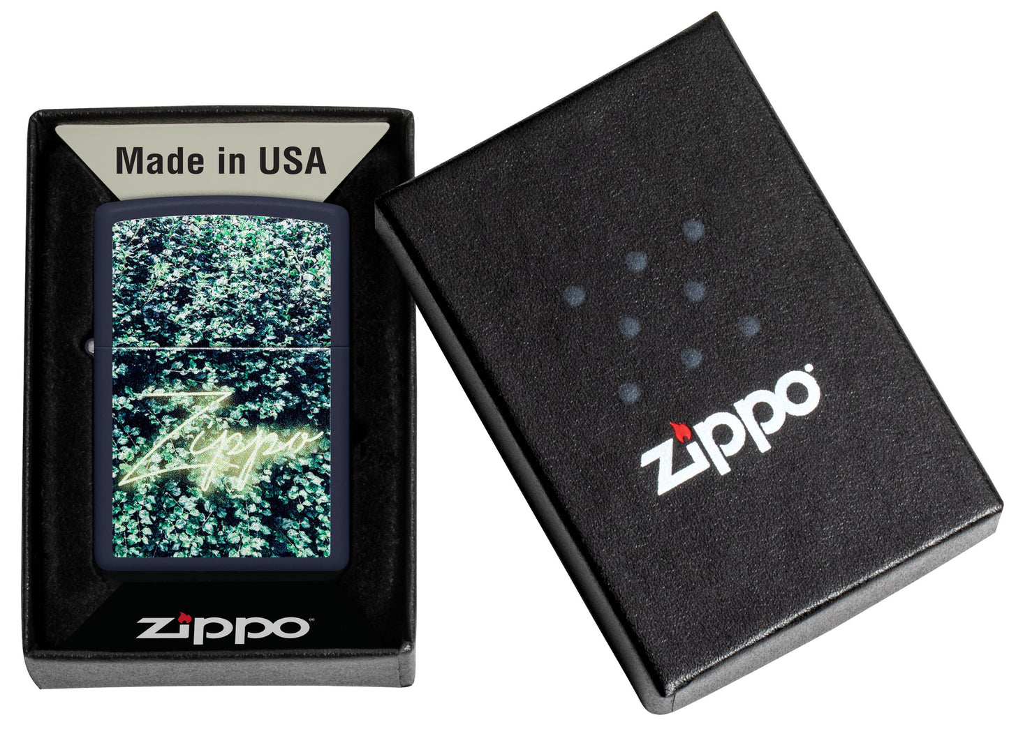 Zippo Neon Sign Greenery Wall, Navy Matte Lighter #48721