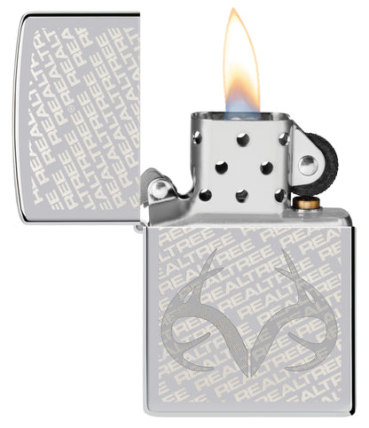 Zippo Realtree Logo, High Polish Chrome Laser Engrave Lighter #48751