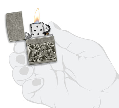 Zippo Pattern Design, Armor Antique Silver MultiCut Lighter #49290