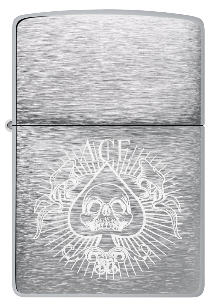 Zippo Spade Skull Design, Brushed Chrome Lighter #48500