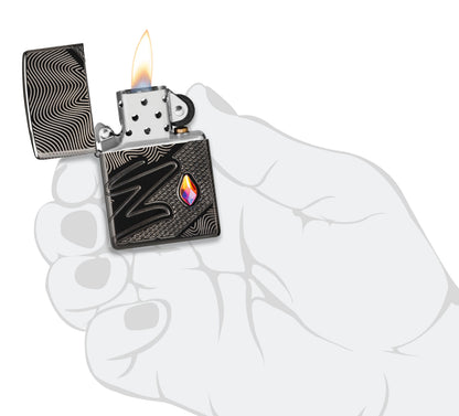 Zippo Z Crystal Design, High Polish Black Armor Lighter #46928