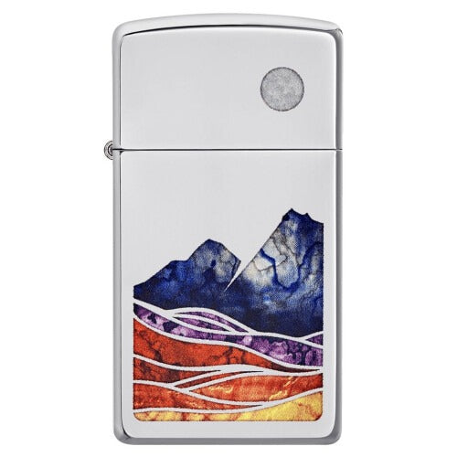 Zippo Slim Landscape Design, High Polish Chrome Finish, Windproof Lighter #49412