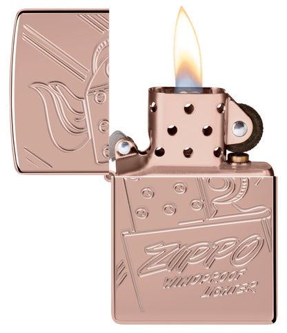 Zippo Script Logo Collectible, High Polish Rose Gold Armor Lighter #48768