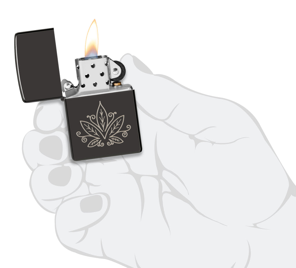 Zippo Cannabis Zentangle Design, High Polish Black Lighter #48926