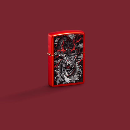 Zippo Dragon Tiger Design, Metallic Red Lighter #48933