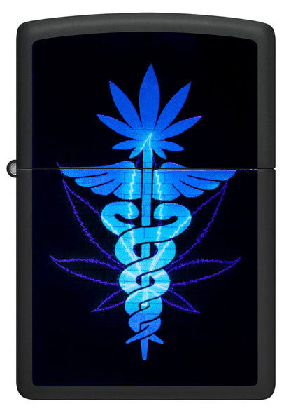 Zippo Blacklight Cannabis Lighter & Black Leather Pouch Gift Box Set