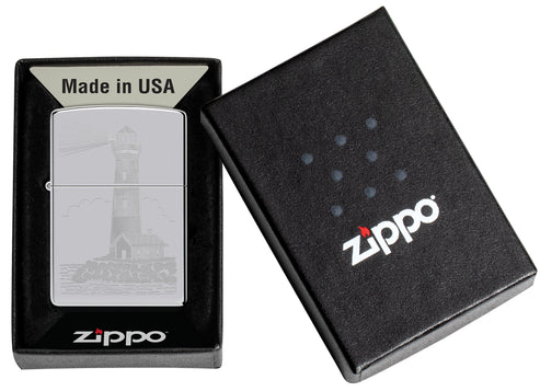 Zippo Lighthouse Design, High Polish Chrome Finish Lighter #46725
