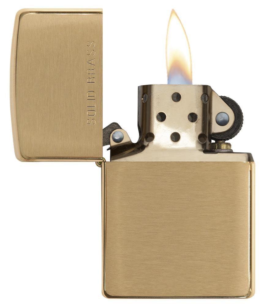 Zippo Solid Brass Engraved, Brushed Brass Finish, Genuine Windproof Lighter #204