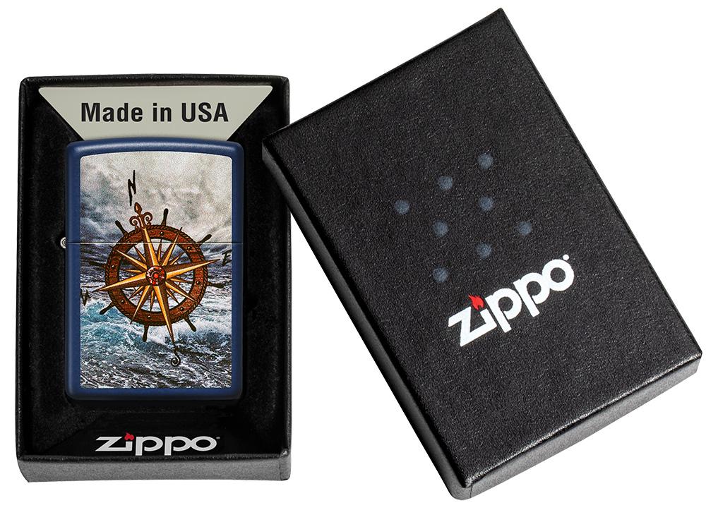 Zippo Compass Design, Navy Matte Finish, Windproof Lighter #49408