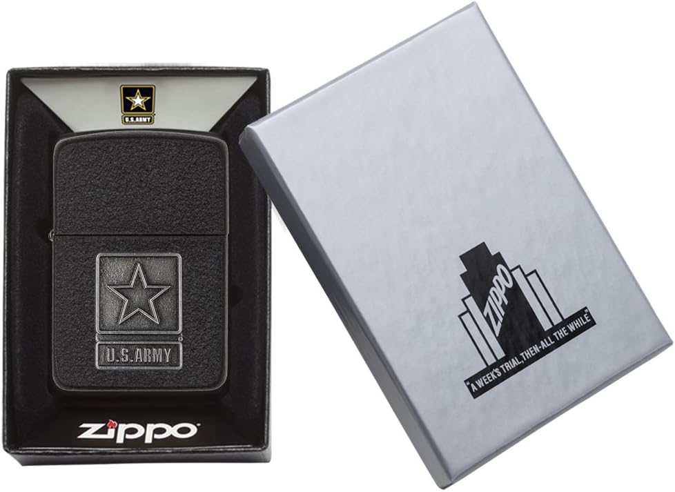 Zippo US Army Pewter Emblem, Black Crackle Finish Lighter #28583