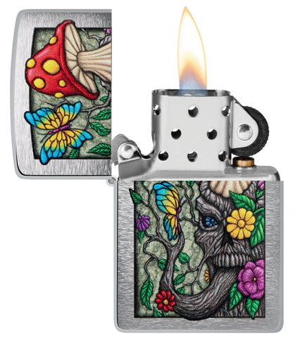 Zippo Trippy Mushroom Design, Brushed Chrome Lighter #48635