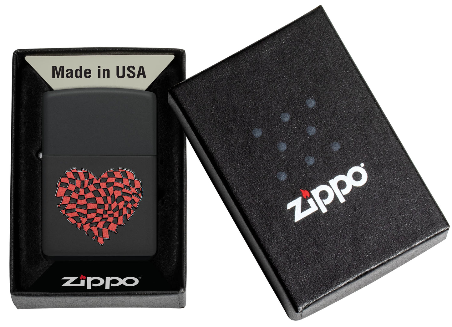 Zippo Love Heart Checkered Design, Black Matte Lighter #48719