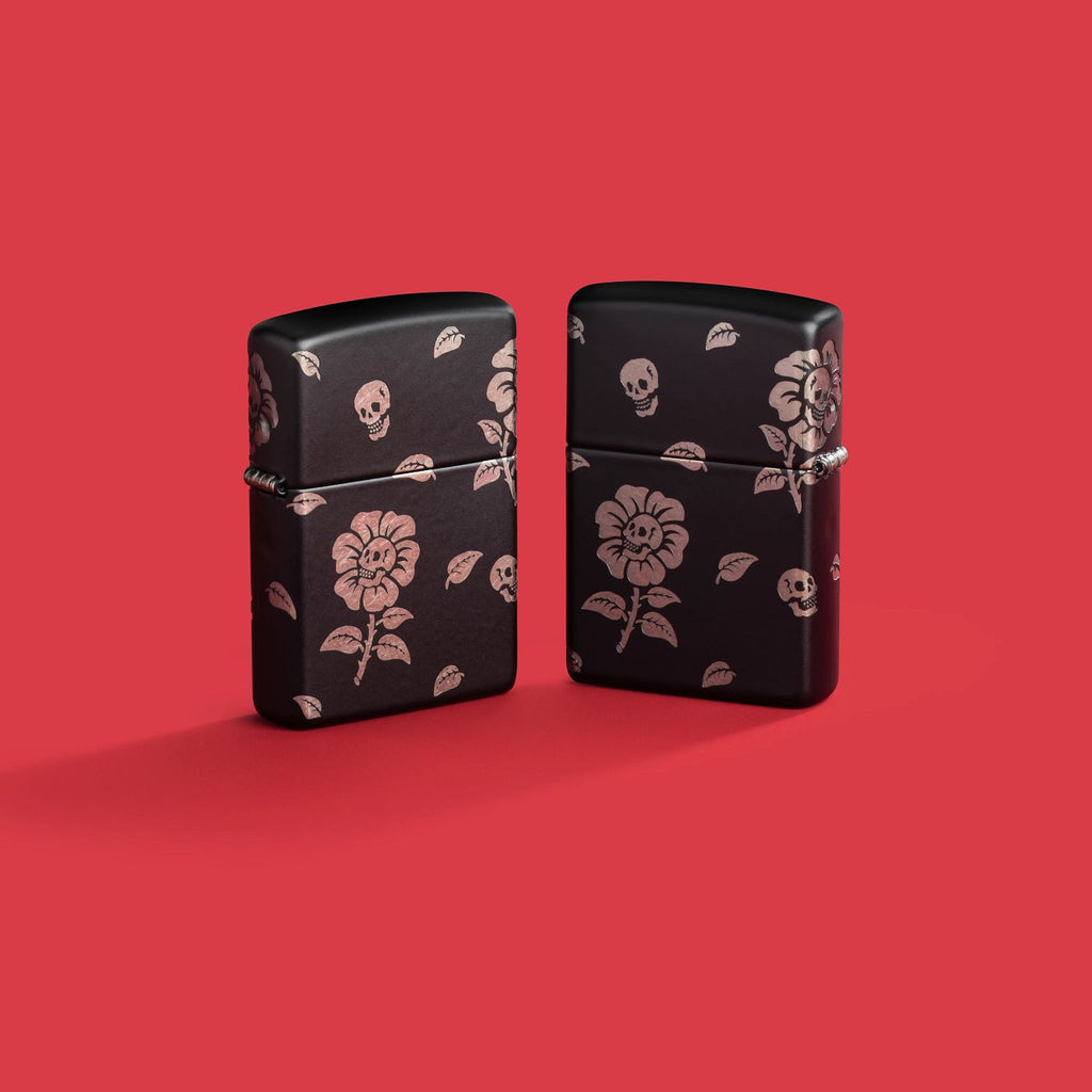 Zippo Flower Skulls 360 Design, Black Matte Lighter #48931