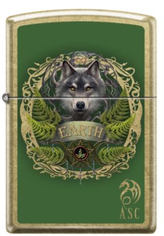 Zippo Anne Stokes Wolf Elemental Earth Design, Street Brass Collectible Lighter #46407