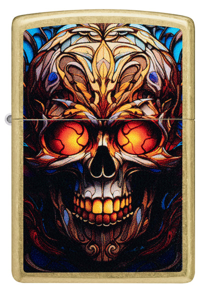 Zippo Stained Glass Skull Design, Street Brass Finish Lighter #46715