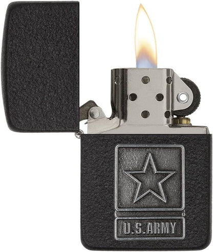 Zippo US Army Pewter Emblem, Black Crackle Finish Lighter #28583