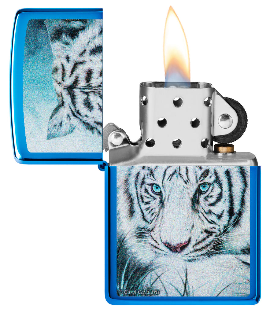 Zippo Carol Cavalaris White Tiger, High Polish Blue Lighter #48951