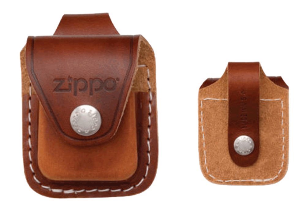 Zippo USMC Satin Chrome Lighter & Brown Leather Pouch Gift Box Set
