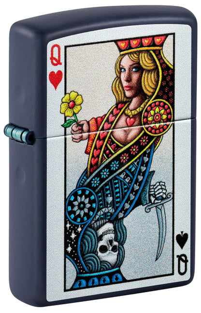 Zippo Luck Playing Card Queen Design, Navy Matte Lighter #48723