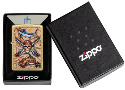 Zippo Guy Harvey Pirate Crossbones Design, Street Brass Lighter #48966