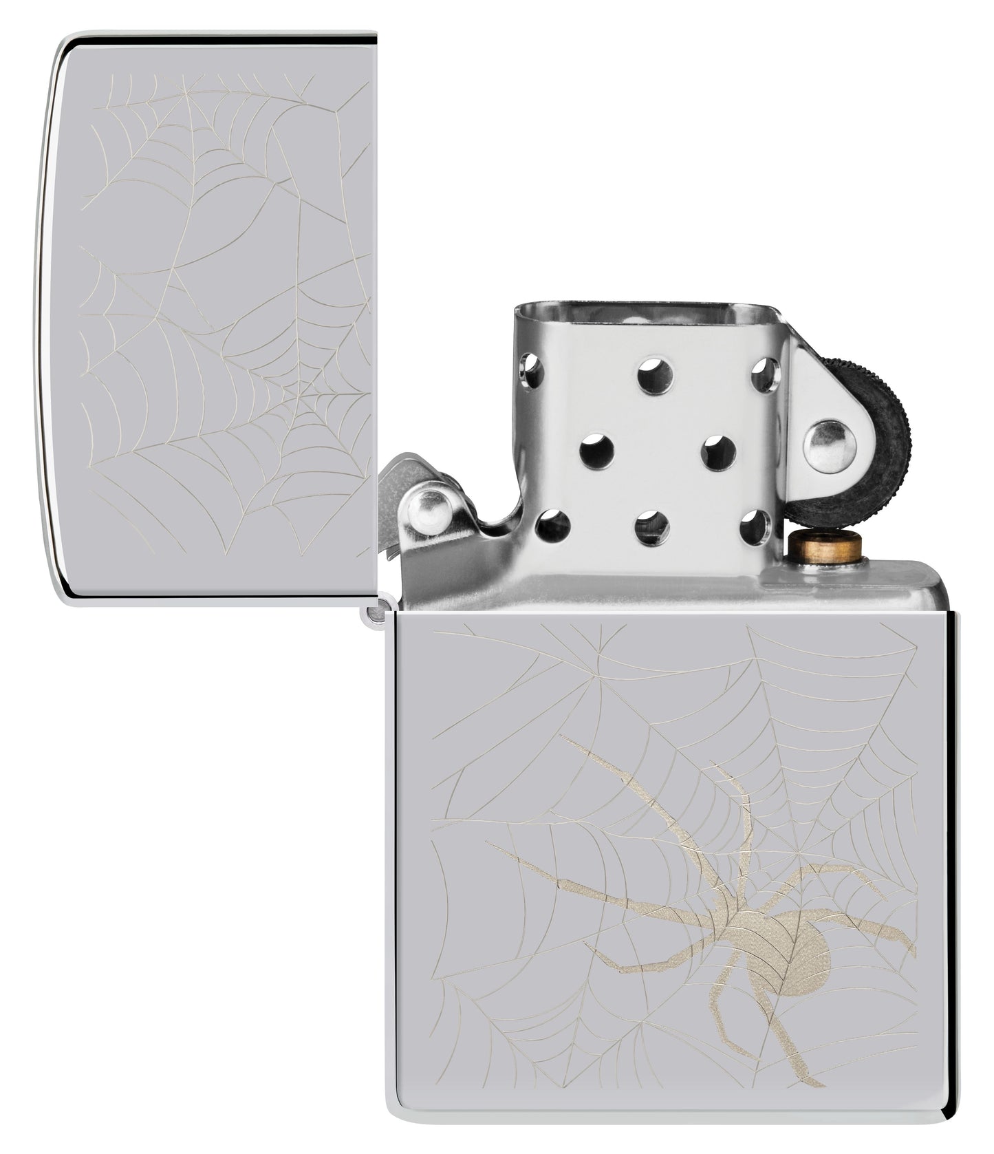 Zippo Horror Spider Web, Laser Engrave High Polish Chrome Lighter #48767