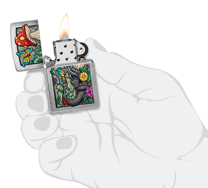 Zippo Trippy Mushroom Design, Brushed Chrome Lighter #48635