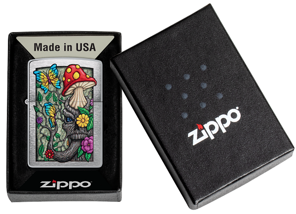 Zippo Trippy Mushroom Design, Brushed Chrome Lighter #48635