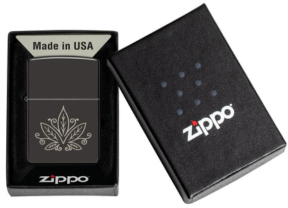 Zippo Cannabis Zentangle Design, High Polish Black Lighter #48926