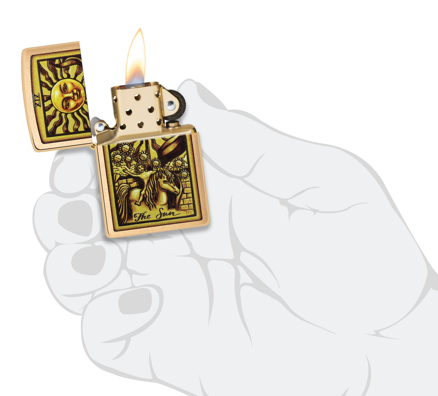 Zippo The Sun Tarot Card Design, Brushed Brass Lighter #48758