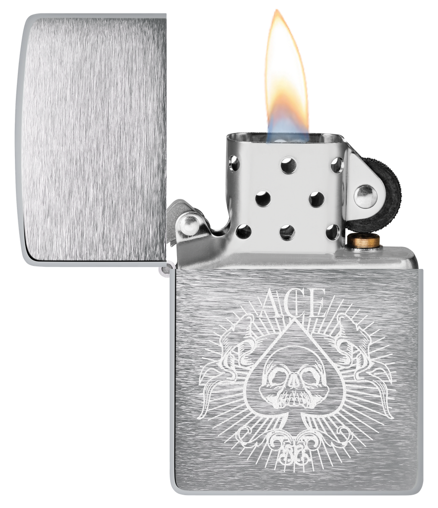 Zippo Spade Skull Design, Brushed Chrome Lighter #48500