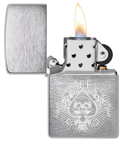 Zippo Spade Skull Design, Brushed Chrome Lighter #48500