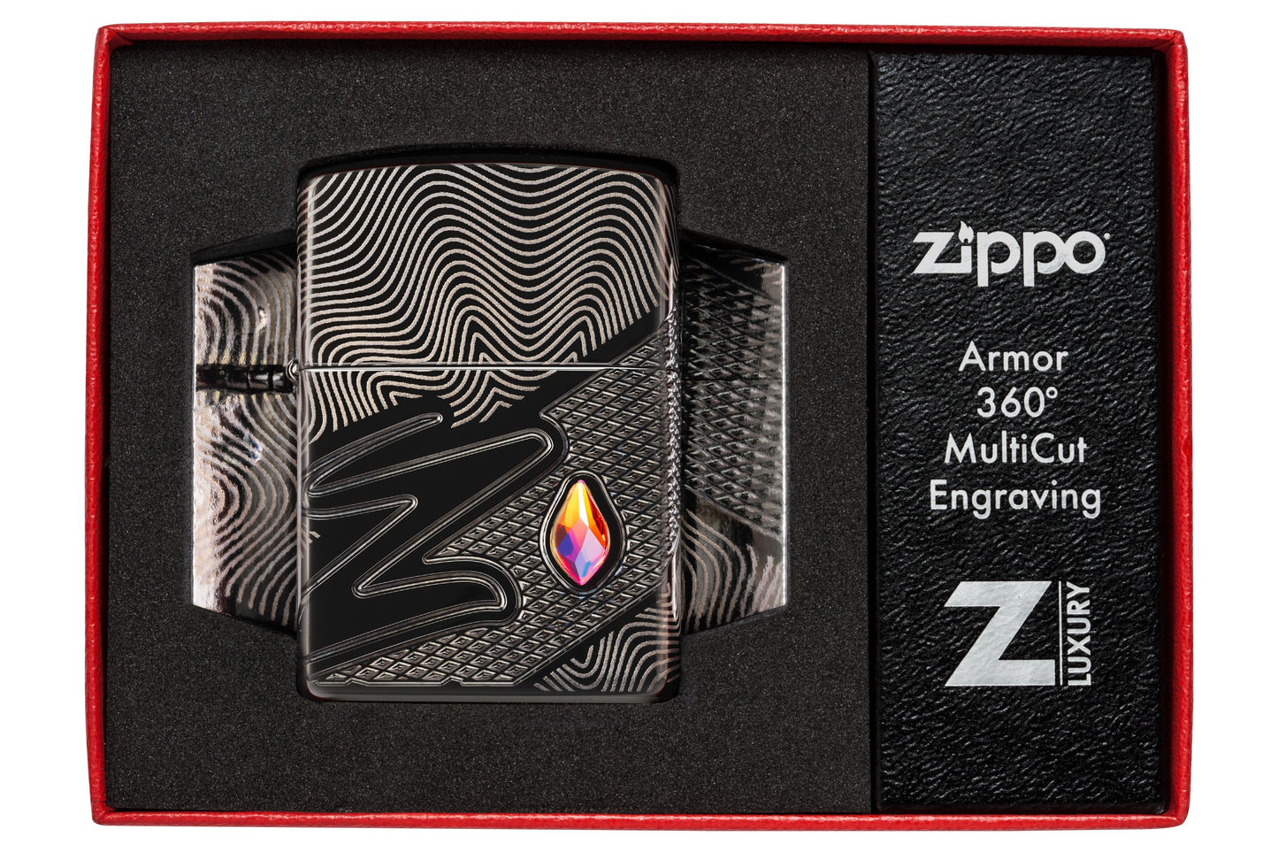 Zippo Z Crystal Design, High Polish Black Armor Lighter #46928