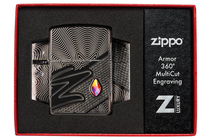 Zippo Z Crystal Design, High Polish Black Armor Lighter #46928
