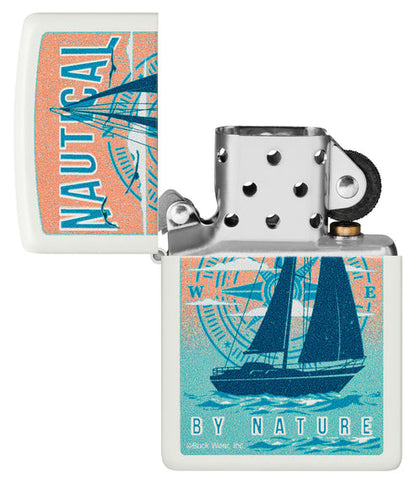 Zippo Buck Wear Nautical By Nature, White Matte Lighter #46150