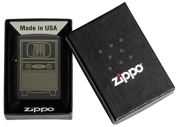 Zippo Vintage TV Design, Black Matte Laser Engraved Lighter #48619