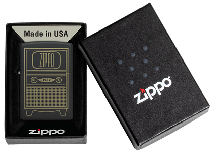 Zippo Vintage TV Design, Black Matte Laser Engraved Lighter #48619