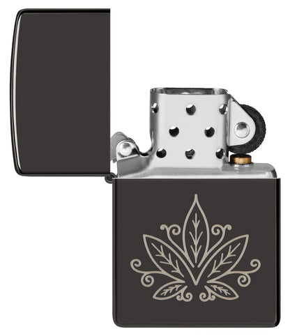 Zippo Cannabis Zentangle Design, High Polish Black Lighter #48926