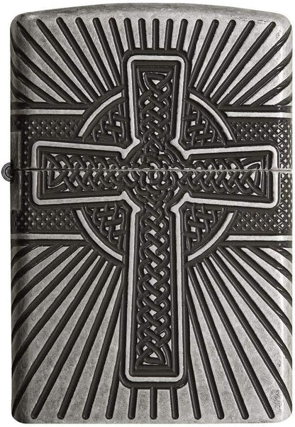 Zippo Celtic Cross and Knot, Antique Silver Multicut Armor Lighter #29667