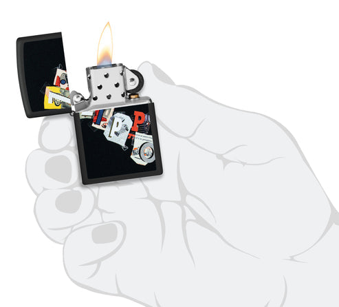 Zippo Cut and Paste Design, Black Matte Finish Lighter #46597
