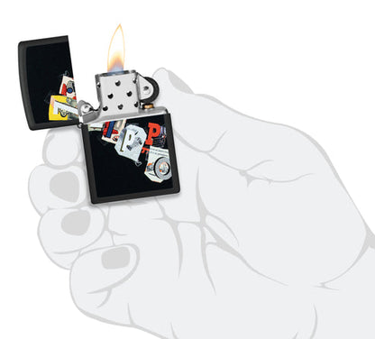 Zippo Cut and Paste Design, Black Matte Finish Lighter #46597