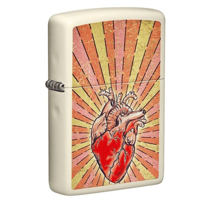 Zippo Heart Design, Cream Matte Finish, Windproof Lighter #49397