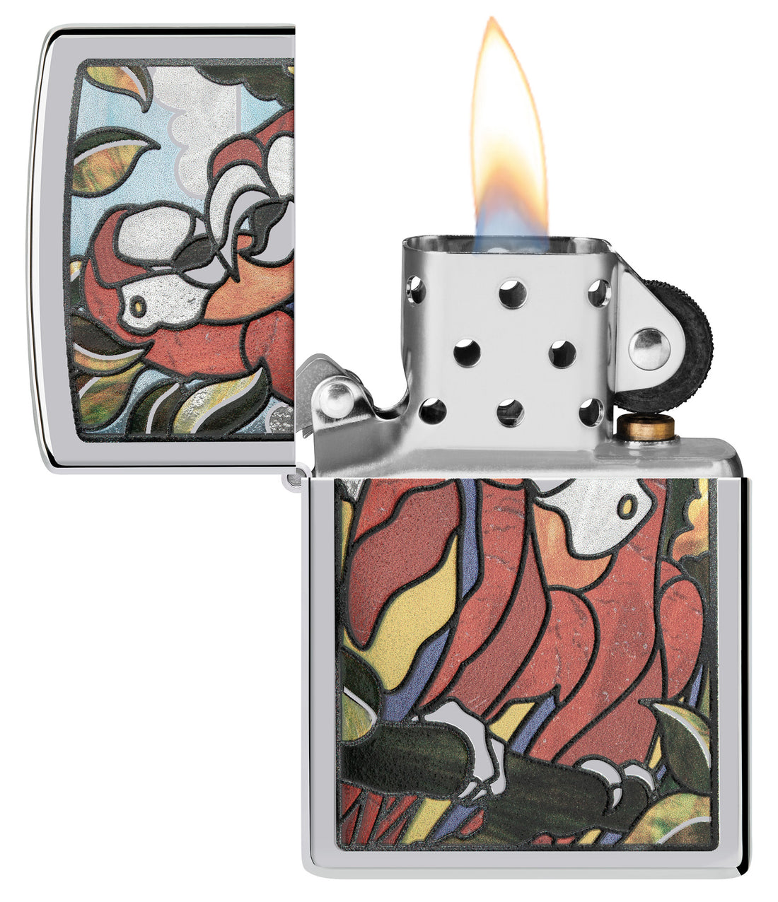 Zippo Parrot Pals Stained Glass Design, High Polish Chrome Lighter #46142