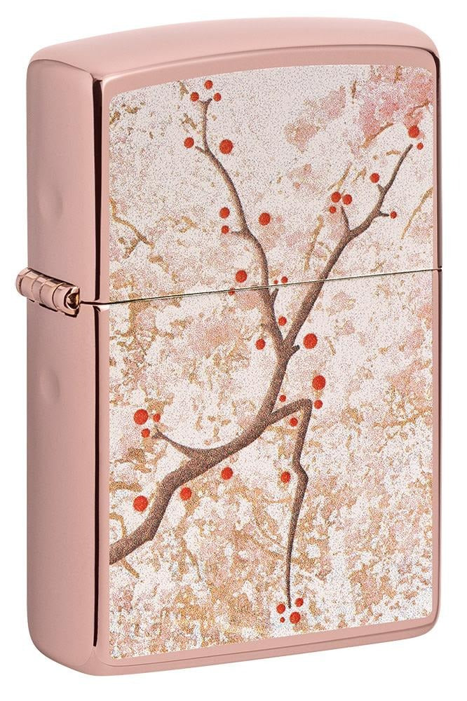 Zippo Japanese Cherry Blossom High Polish Rose Gold Windproof Lighter #49486