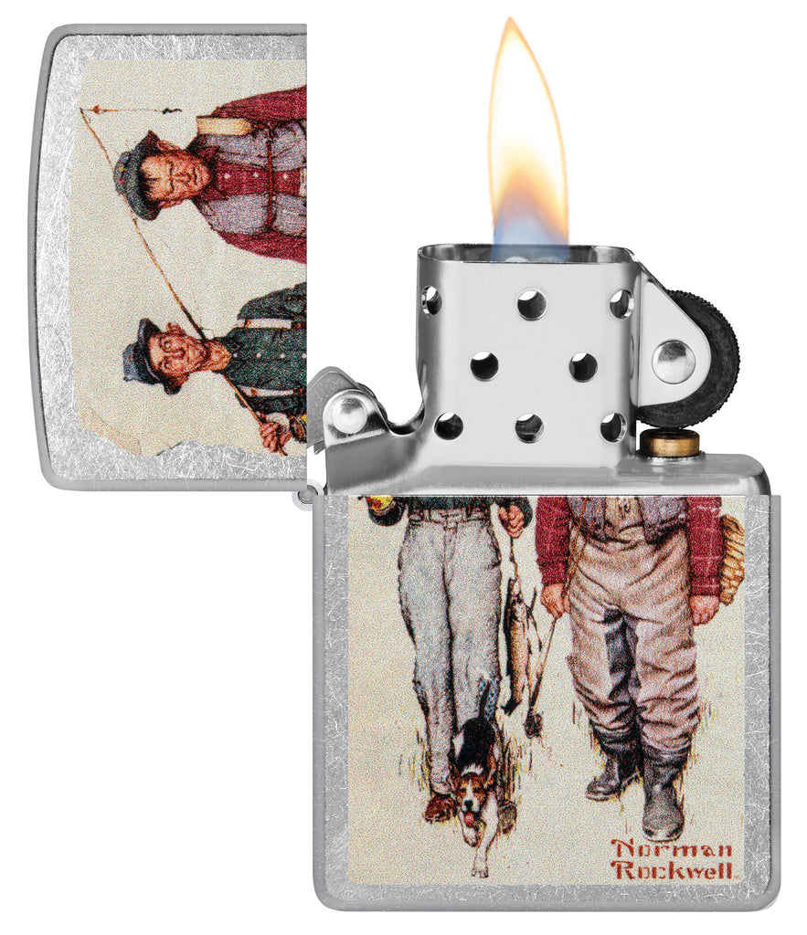 Zippo Norman Rockwell Two Old Men and a Dog, Street Chrome Lighter #48987