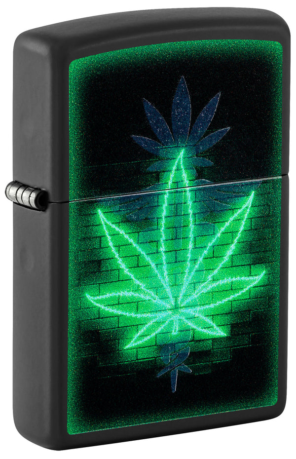 Zippo Blacklight Cannabis Lighter & Black Leather Pouch Gift Box Set