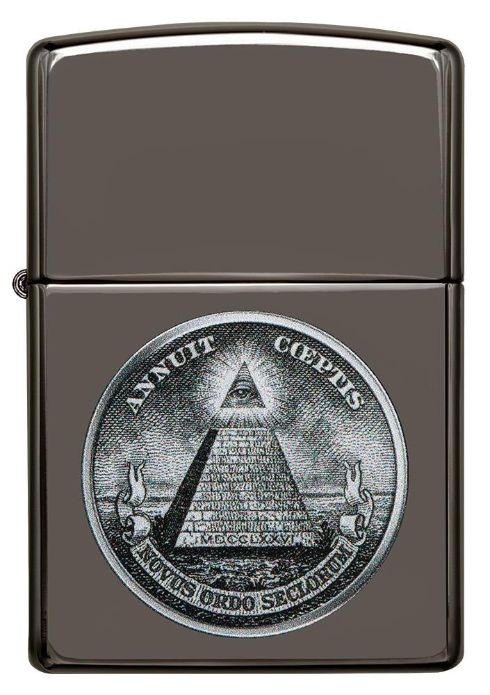 Zippo American Dollar Design, Black Ice Finish Lighter #49395