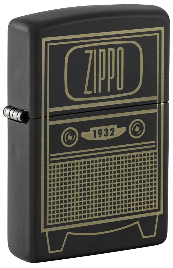 Zippo Vintage TV Design, Black Matte Laser Engraved Lighter #48619