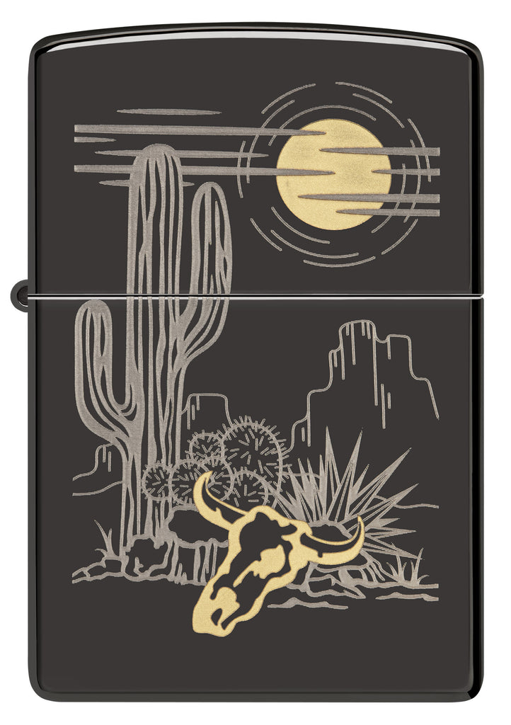 Zippo Western Laser Engraved Design, High Polish Black Lighter #48968